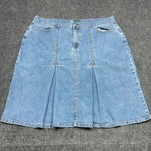 Avenue Blues Women Plus Size 20 Blue Denim Pleated Front Knee Length Skirt 73960